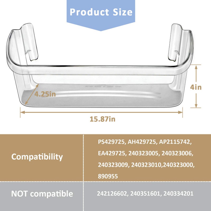Monkemon 240323002 Refrigerator Door Bin Shelf Compatible with Frigidaire or Electrolux, Bottom 2 Shelves on Refrigerator Side, Single Unit, Clear, Replaces PS429725, AP2115742, AH429725ï¼Œ - Image 2